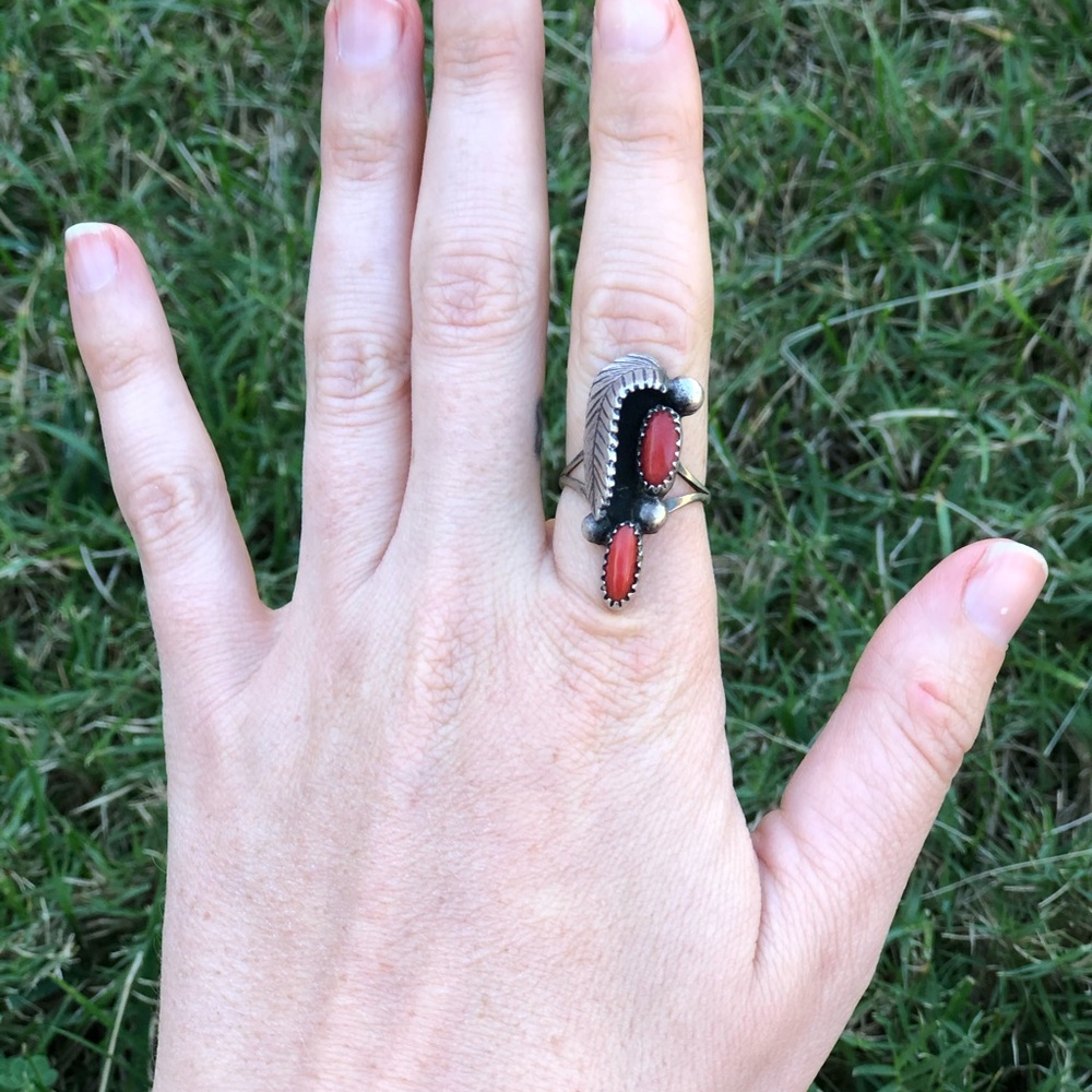 Vintage Navajo sterling coral ring